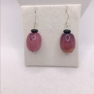 Women Purple and Black Agate Dangle Earrings